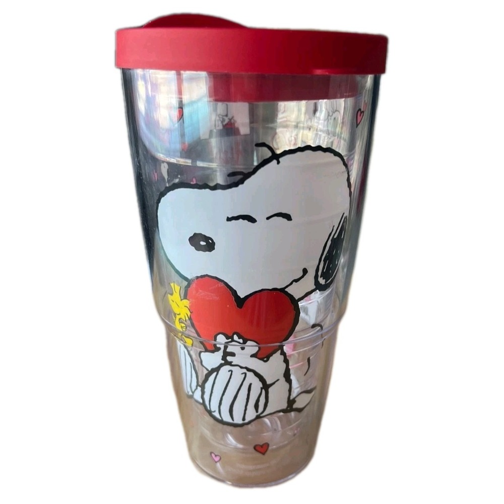 Tervis w/Lid Tumbler Peanuts Snoopy Woodstock Valentine's 24oz Clear Red White